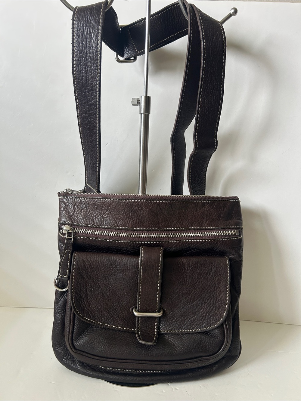Vintage Roots Chocolate Brown Leather Crossbody Bag Boho Made in Canada So Nice!